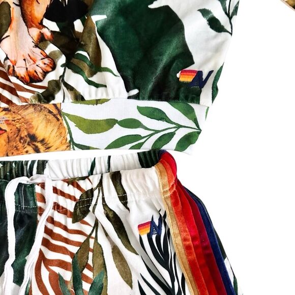 Aviator Nation Jungle Tiger Classic Velvet Stripe Sweatshirt Sweatpants Set S - Picture 10 of 11